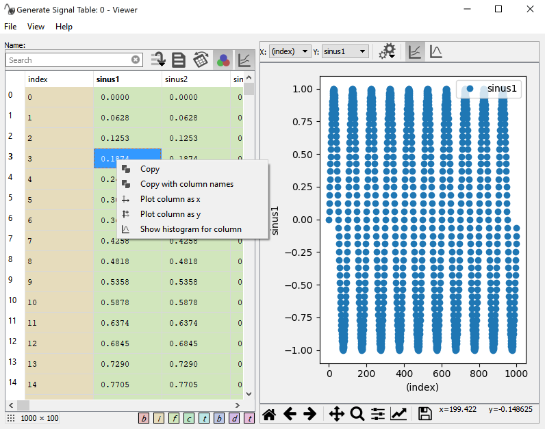 Data viewer for tables.